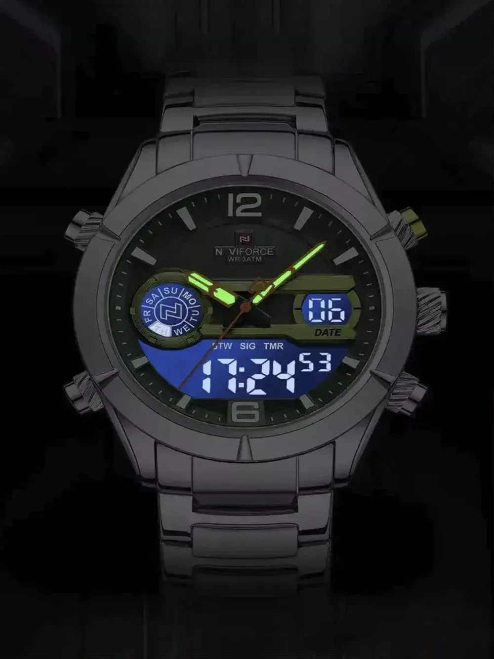 Часы наручные кварцевые NAVIFORCE на металлическом браслете, серебристый W8820-01
