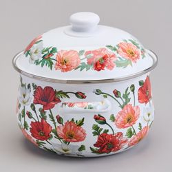 КАСТРЮЛЯ AGNESS ЭМАЛИРОВАННАЯ С ЭМАЛ.КРЫШКОЙ СЕРИЯ "МАКИ", 2.8 Л, 20*12 СМ