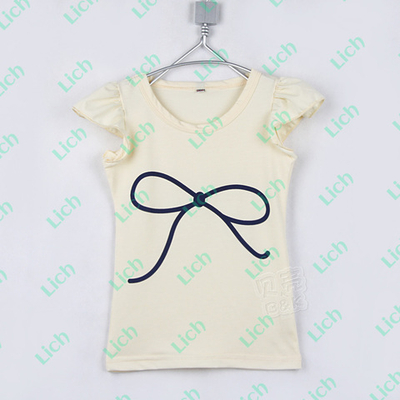 Футболка детская однотонная с контрастным принтом банта