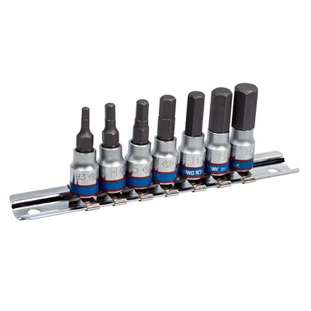 Цена на KING TONY (2127PR) Набор торцевых насадок 1/4", HEX, 3-10 мм, L = 37 мм, 7 предметов