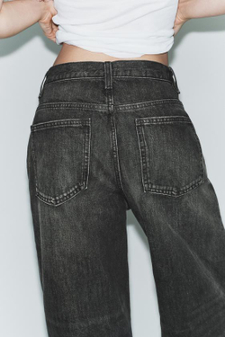 ZARA ДЖИНСЫ TRF WIDE LEG С ПЕРЕКРЕСТНЫМ ПОЯСОМ И ВЫСОКОЙ ПОСАДКОЙ, ЧЕРНЫЙ