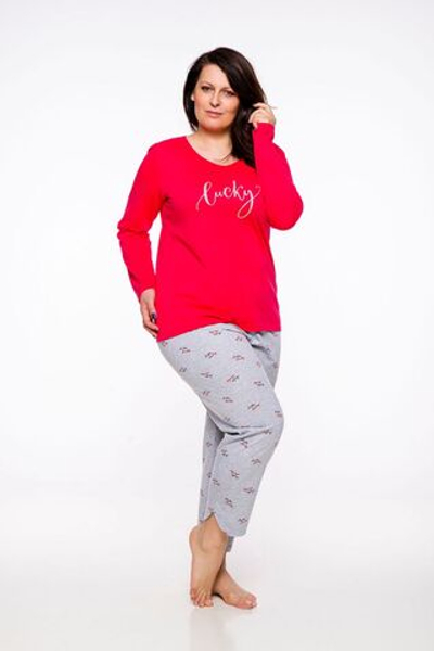 Хлопковая пижама Rita с зауженными брючками (Размер: XXXL) (Цвет: красный с серым)