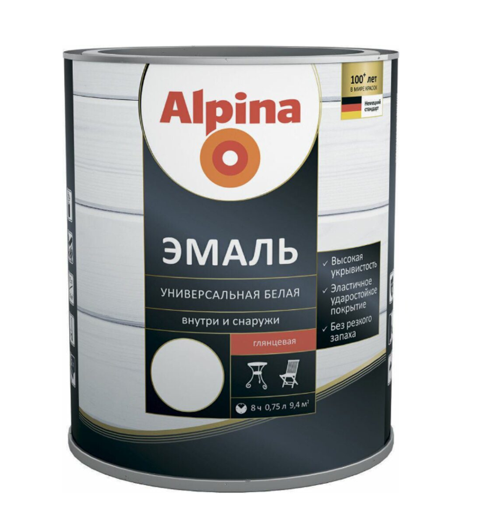ЭМАЛЬ АЛКИДН. ALPINA ЭМАЛЬ УНИВЕР БЕЛАЯ ГЛЯНЦ. 0,75Л/ 0,83КГ