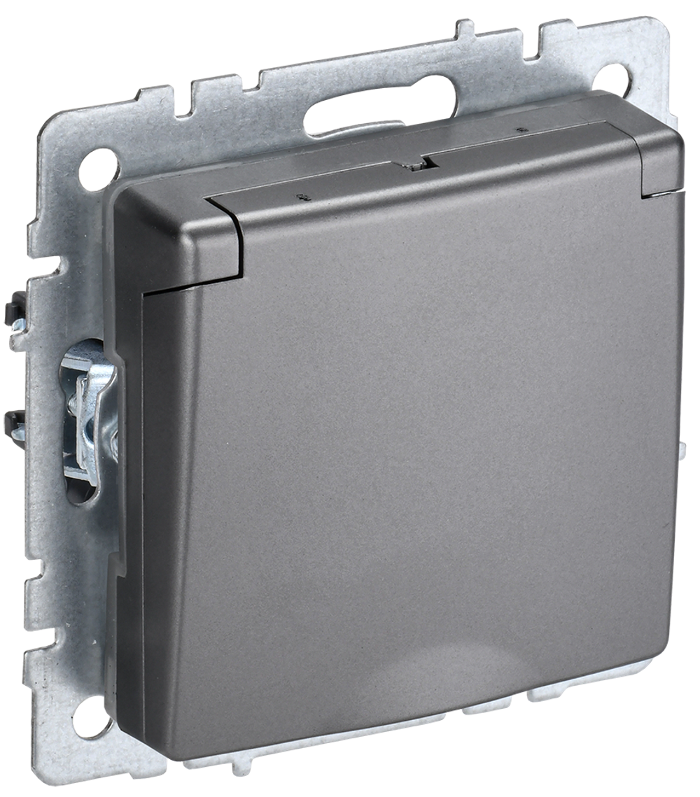 BRITE Розетка 1-местная с заземлением с защитными шторками и крышкой 16А IP44 РСбш10-3-44-БрС сталь IEK