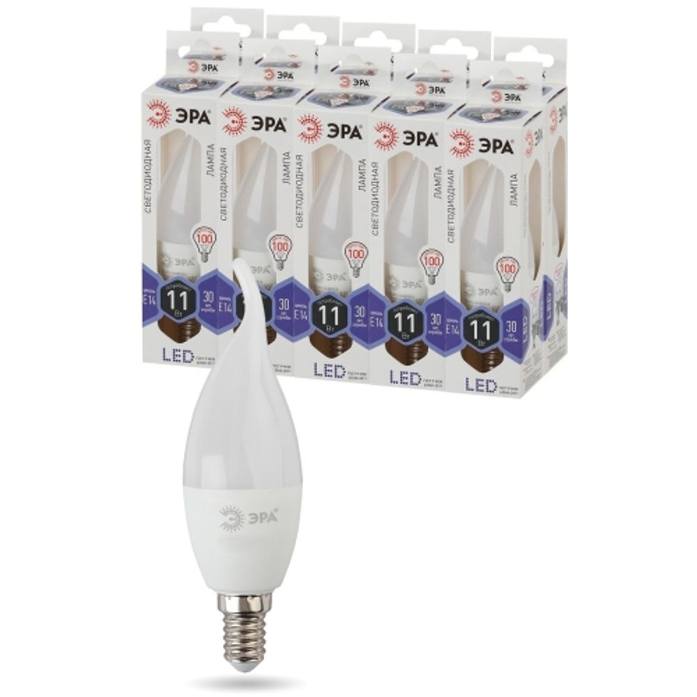 Лампа светодиодная ЭРА STD LED BXS-11W-860-E14 11Вт свеча на ветру холодный дневной свет Е14 | Лампы cветодиодные Свеча (B/C)