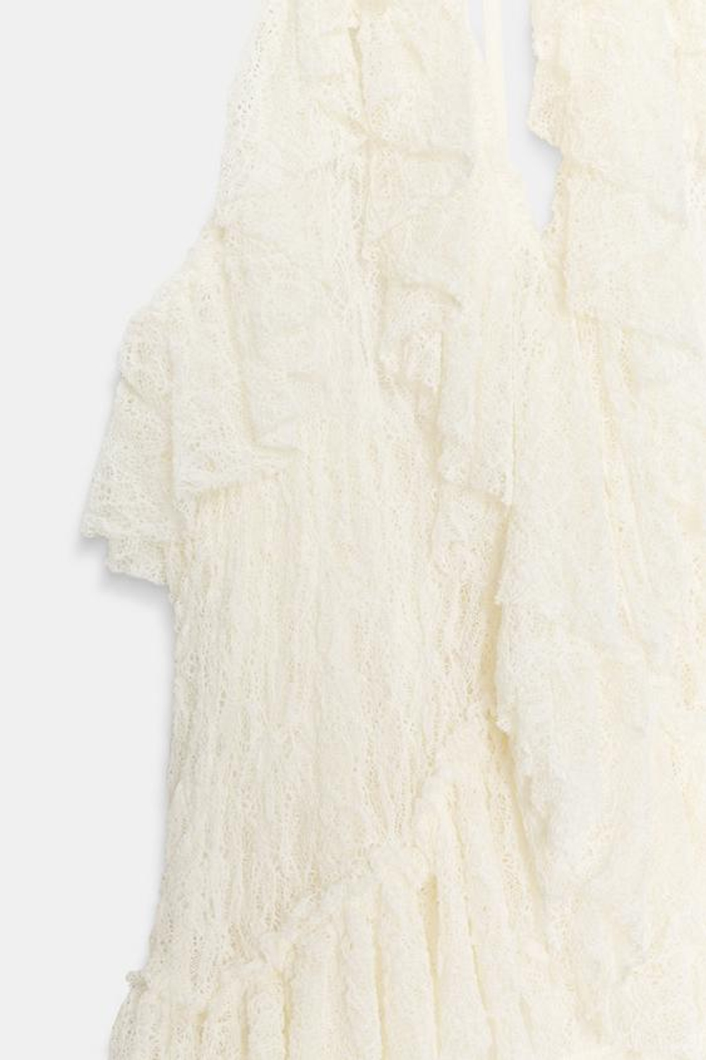 ZARA ТОП С КРУЖЕВОМ И ВОЛАНАМИ, ЭКРЮ