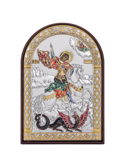 Георгий Победоносец, икона арочная, пластик коричневый, эмаль 62x88