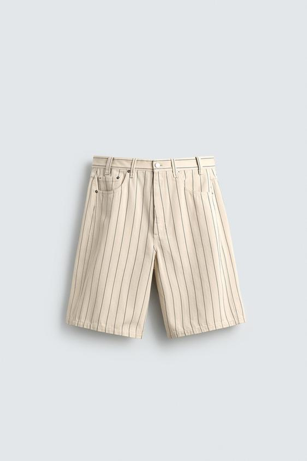 ZARA ШОРТЫ СВОБОДНОГО КРОЯ В ТОНКУЮ ПОЛОСКУ, ЭКРЮ