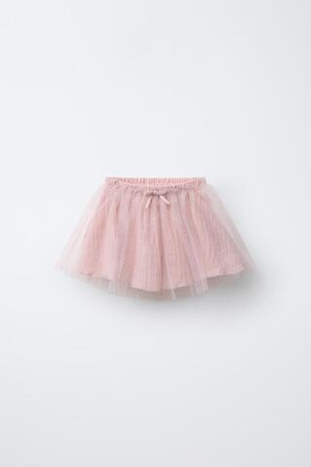 ZARA ЮБКА С БЛЁСТКАМИ И БАНТОМ, ЦВЕТ РОЗОВОГО ДЕРЕВА