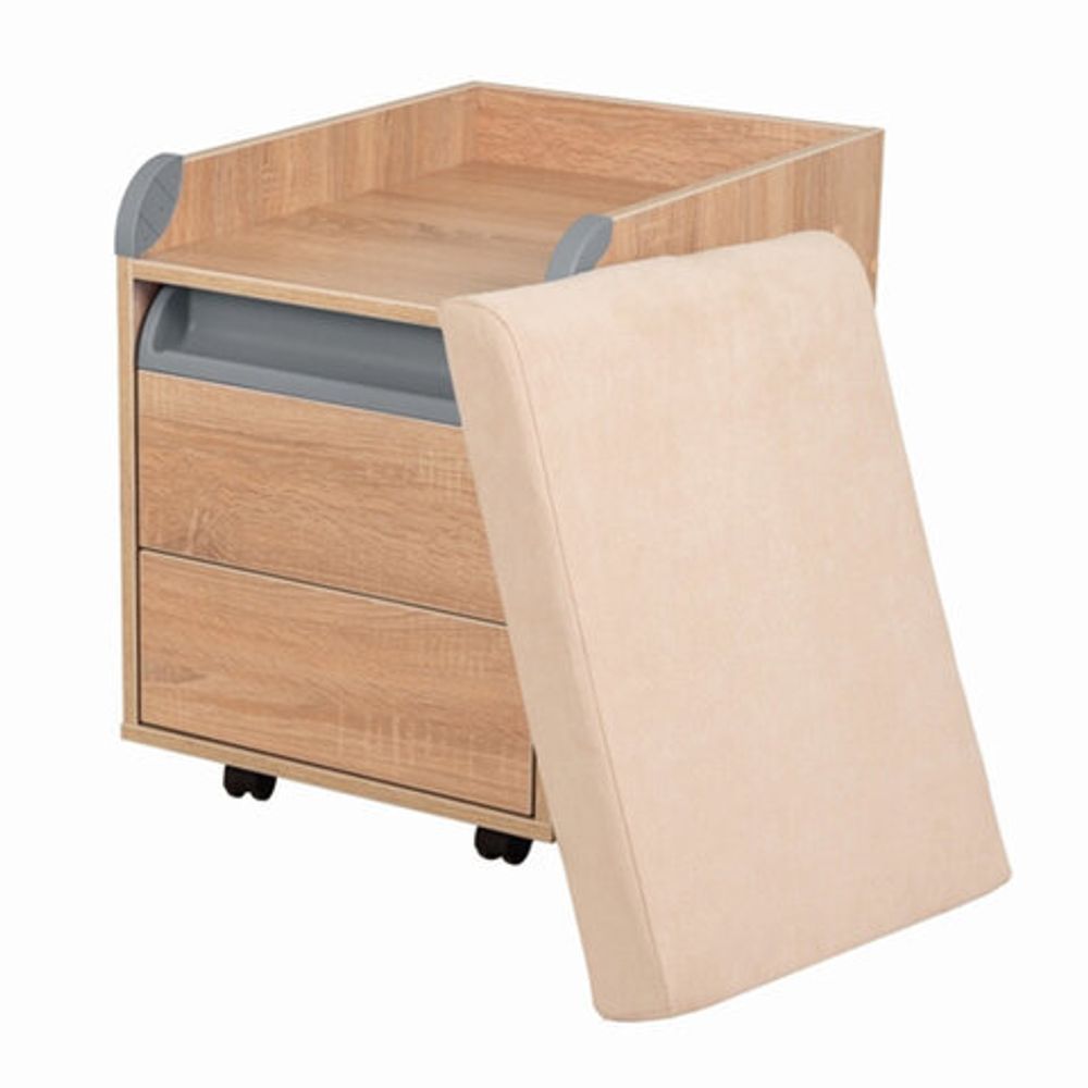 Тумба подкатная "ДЭМИ" ТУВ.10, 426х570х620 мм, 2 ящика + подушка + лоток, пластик серый, дуб сонома (КОМПЛЕКТ)