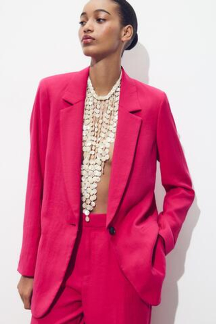 ZARA БРЮКИ ПРЯМОГО КРОЯ ИЗ ЖАТОЙ ТКАНИ, ЦВЕТ ФУКСИИ
