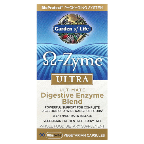 Garden of Life, O-Zyme Ultra™, идеальная смесь пищеварительных ферментов, 90 вегетарианских капсул UltraZorbe™