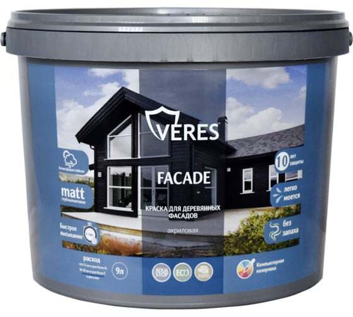 Краска В/Д 9л для деревянных фасадов Акриловая База А Фасад