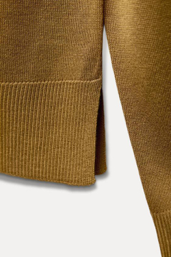 ZARA БАЗОВЫЙ ДЖЕМПЕР ИЗ ТОНКОГО ТРИКОТАЖА, ЦВЕТ ОЛИВКОВОГО МАСЛА