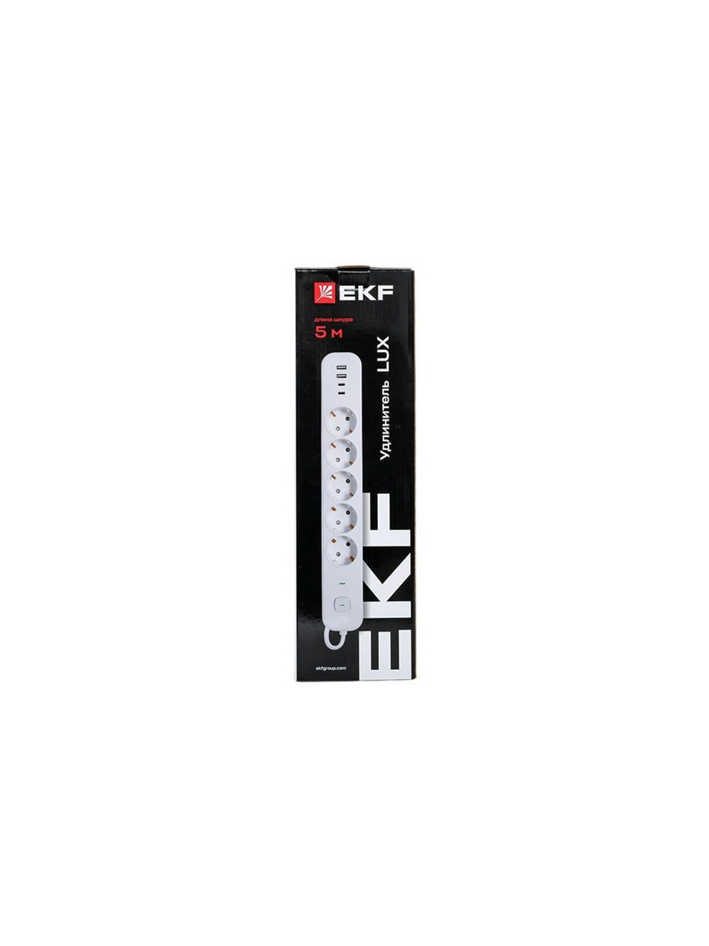 Удлинитель 5х5м IP20 2USB 2.4А+2type-C LUX 1.5кв.мм EKF UBA-LUX-505-TC