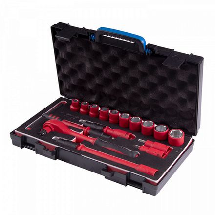 Цена на KING TONY (45VE01MRV) Набор торцевых диэлектрических головок с принадлежностями 1/2", шестигранные, 8-24 мм, 16 предметов