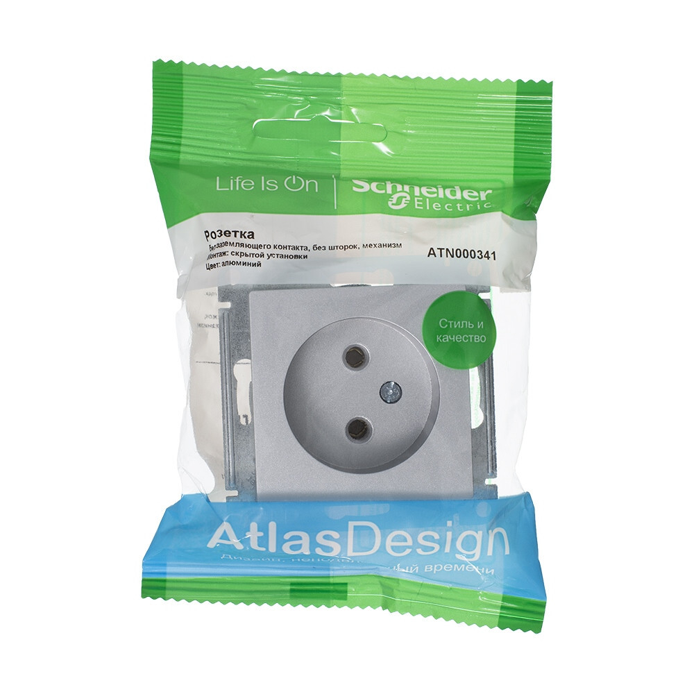 ATLASDESIGN РОЗЕТКА без заземления без шторок, 16А, механизм, АЛЮМИНИЙ