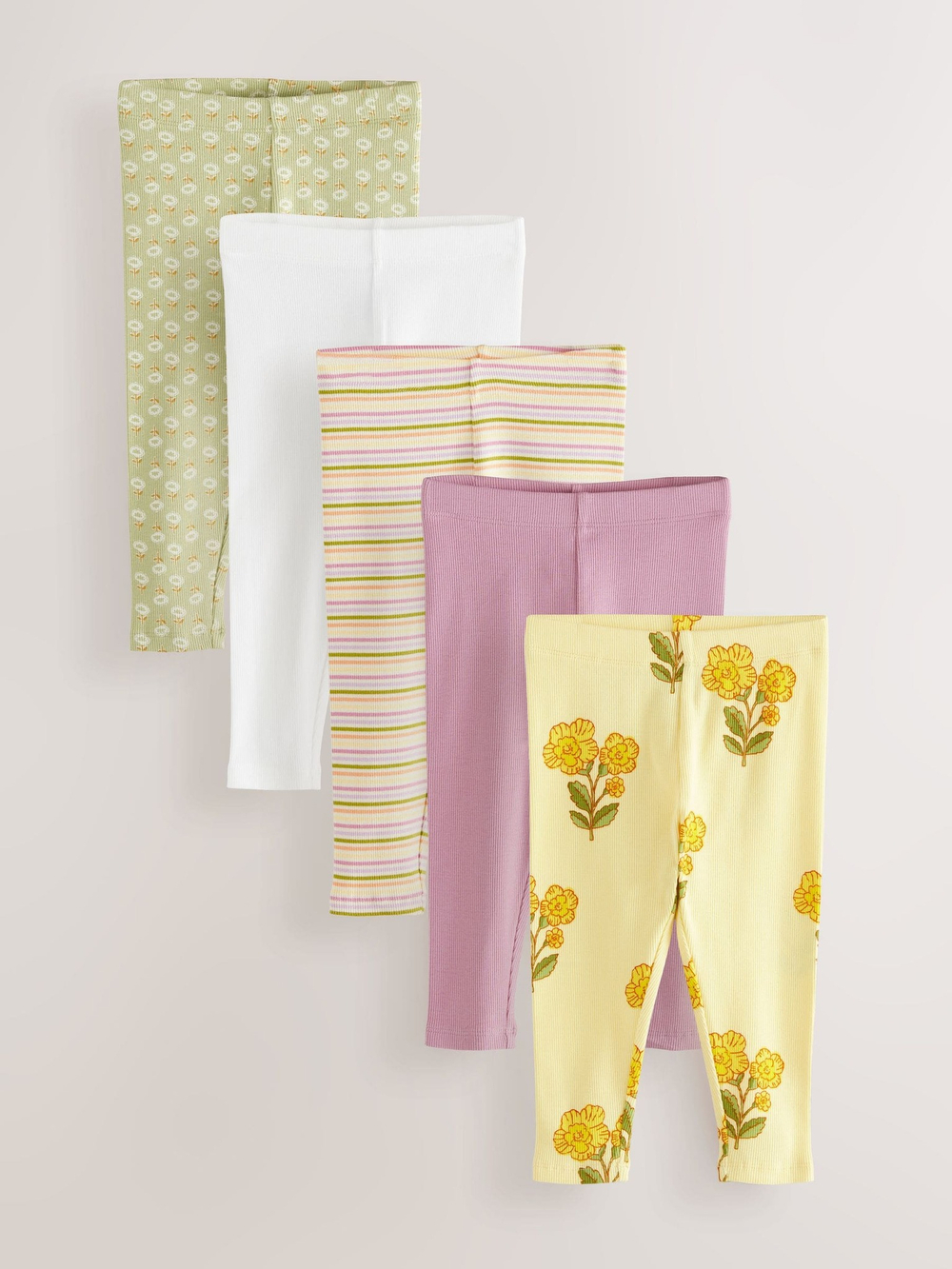 Легинсы для девочки Next E65-374, 5 шт., Бежевый, Розовый, Светло-желтый