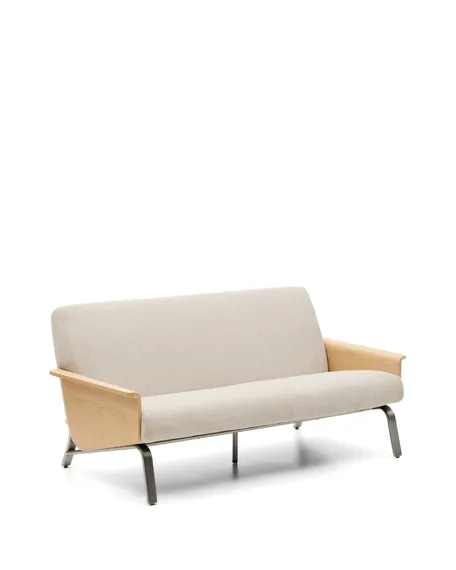 Двухместный диван Amsen, бежевый с подлокотниками из шпона дуба