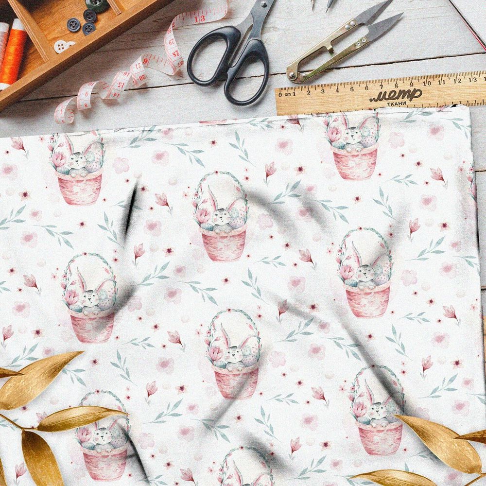 Ткань бифлекс зайцы в корзине
