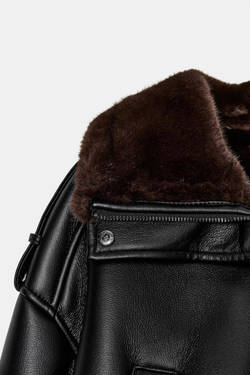 ZARA ДУБЛЕНКА-БОМБЕР ИЗ ИСКУССТВЕННОЙ КОЖИ, ЧЕРНЫЙ