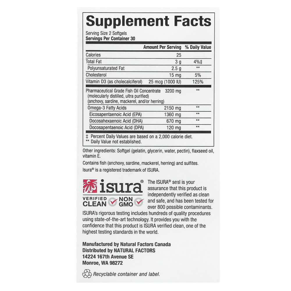 Natural Factors, RxOmega-3, повышенной силы действия с витамином D3, 60 мягких таблеток