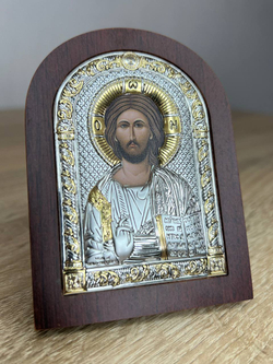 Спаситель, икона арочная, красное дерево  57х75