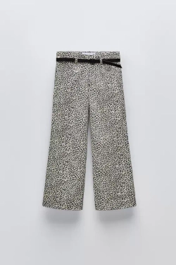 ZARA БРЮКИ FLARE С АНИМАЛИСТИЧЕСКИМ ПРИНТОМ, СИНИЙ