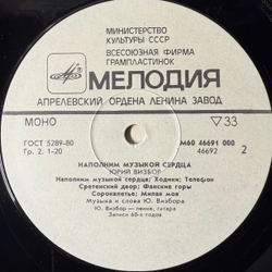 Виниловая пластинка Юрий Визбор – Наполним Музыкой Сердца (Мелодия) LP