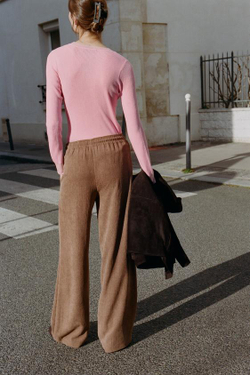 ZARA БРЮКИ ПРЯМОГО КРОЯ С ЭЛАСТИЧНЫМ ПОЯСОМ, РЫЖЕВАТО-КОРИЧНЕВЫЙ