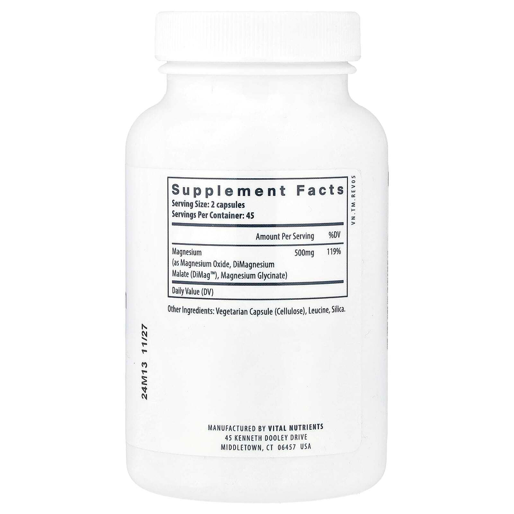 Vital Nutrients, Комплекс тройного магния, 500 мг, 90 веганских капсул (250 мг в 1 капсуле)