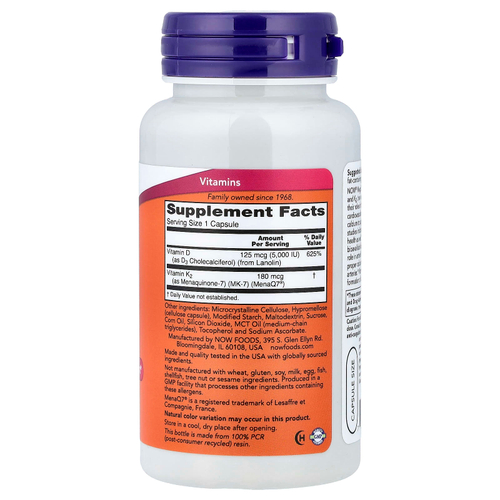 NOW Foods, Mega D3 и MK-7, 120 капсул