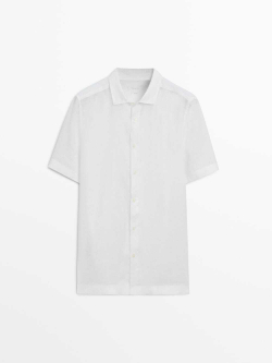 Massimo Dutti Рубашка из 100% льна с короткими рукавами,  белый