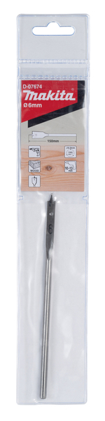 Сверло перьевое по дереву 6x150 Makita D-07674 Дерево Плоское/ Перьевой 8,0 x 150 мм