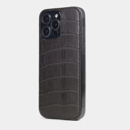 Чехол-накладка кожаная для iPhone 16 Pro Max, аллигатор коричневого цвета
