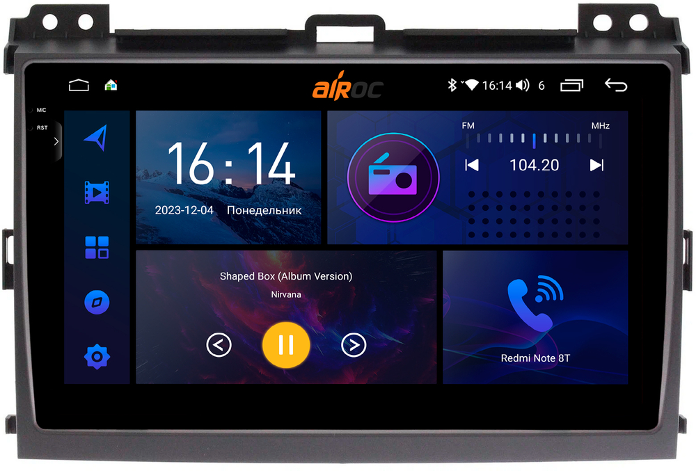 Магнитола для Toyota Land Cruiser Prado 120, Lexus GX470 (экран климата внизу) - AIROC 2K RI-1105 Android 12, QLed+2K, ТОП процессор, 8/128Гб, CarPlay, SIM-слот