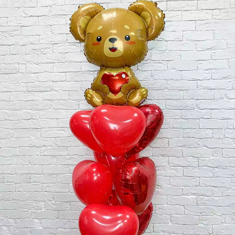 Композиция из шаров Мишка и красное сердце_3