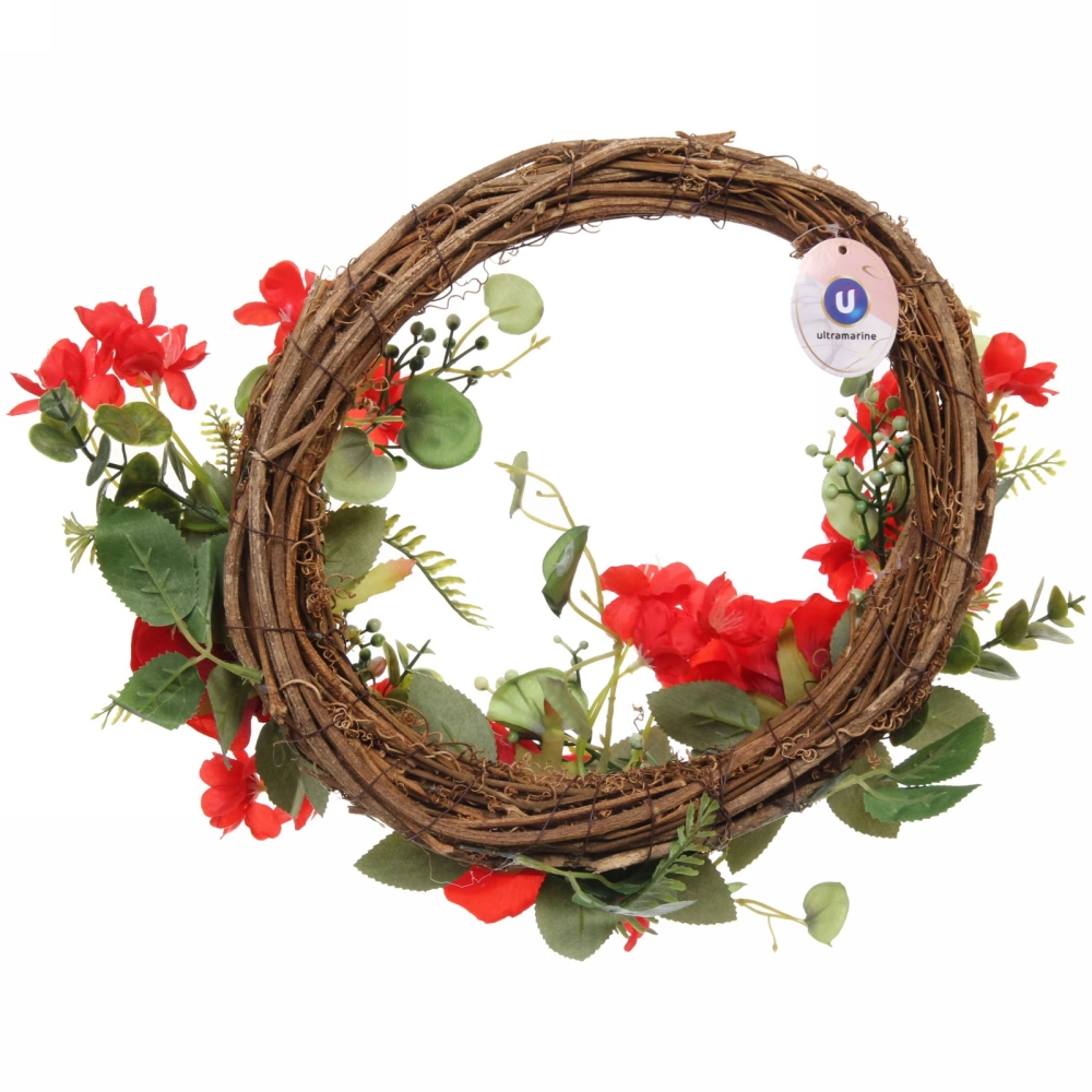 Цветы искусственные венок «Сказка» 42см красный