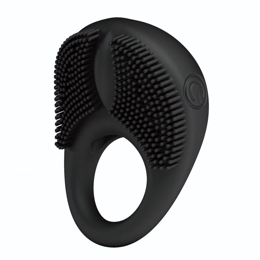 Вибрирующее эрекционное кольцо с щетинками (Цвет: черный)