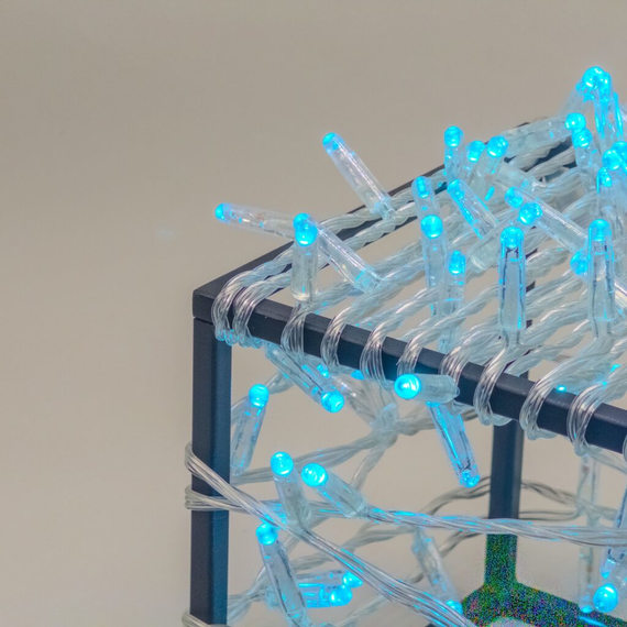 Светодиодная гирлянда 10 м. с колпачком, 100 LED, небесно-голубой, 220 В, статика, прозрачный провод ПВХ, IP65, LTC (PST100CAP-10-2SB)