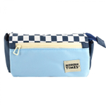 Пенал - косметичка Alingar, ткань, молния, боковой карман, липучка, 200 х 90 х 45 мм, "Modern TIMES", синий/голубой, дизайн клетка, европодвес
