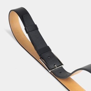 Ремень мужской кожаный из теленка черного цвета в ширина 35мм пряжка Сталь