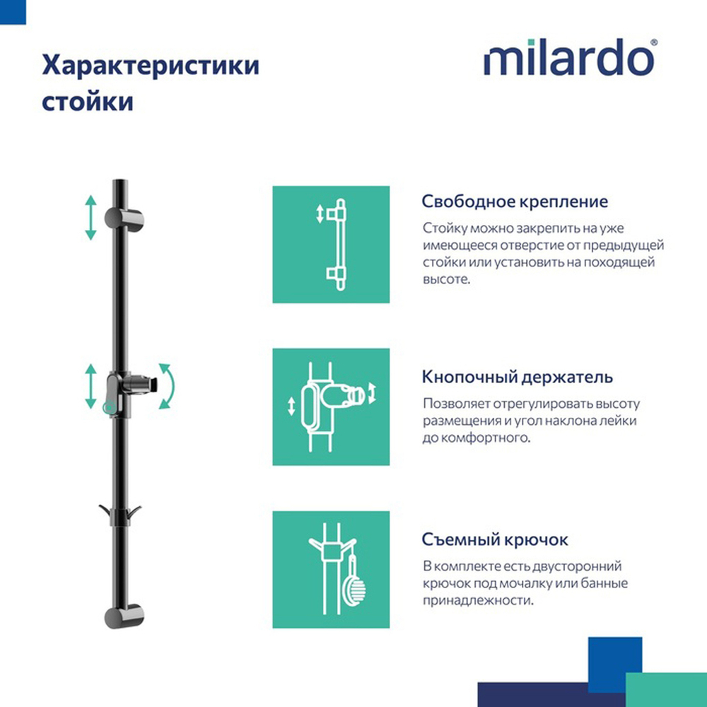 Стойка для душа 700мм Milardo "Ideal Spa" ILS70B0M17, нерж. сталь, ЧЕРНЫЙ матовый, коробка