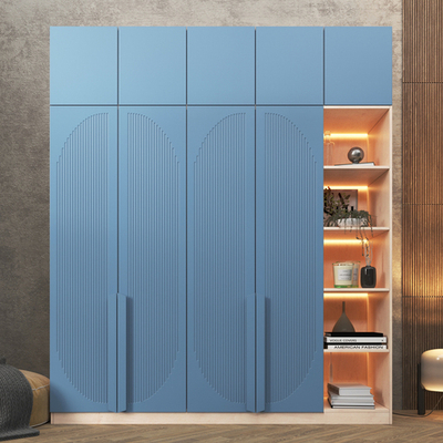 Шкаф Агератум МДФ четырехсекционный с антресолью и стеллажом Сапфир структурный (0,3) G4018-62A матовая - Дуб молочный 8622  210*45*240