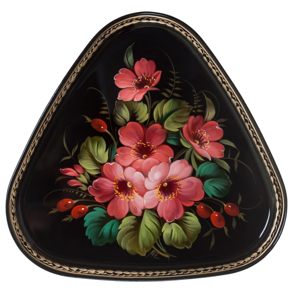 Жостовский поднос декоративный, размер 29х29 см (A8), металлический