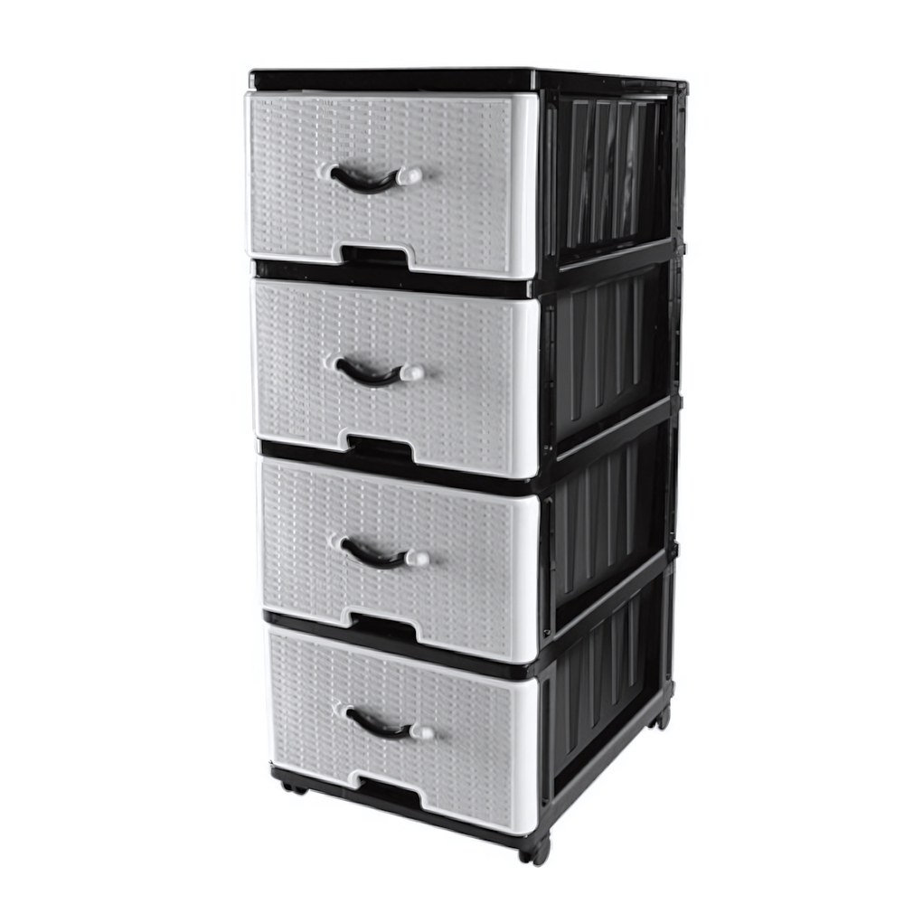 Комод 4 ящика "Панельный" 400*500*985 на колесиках, цвет черный-серебристый