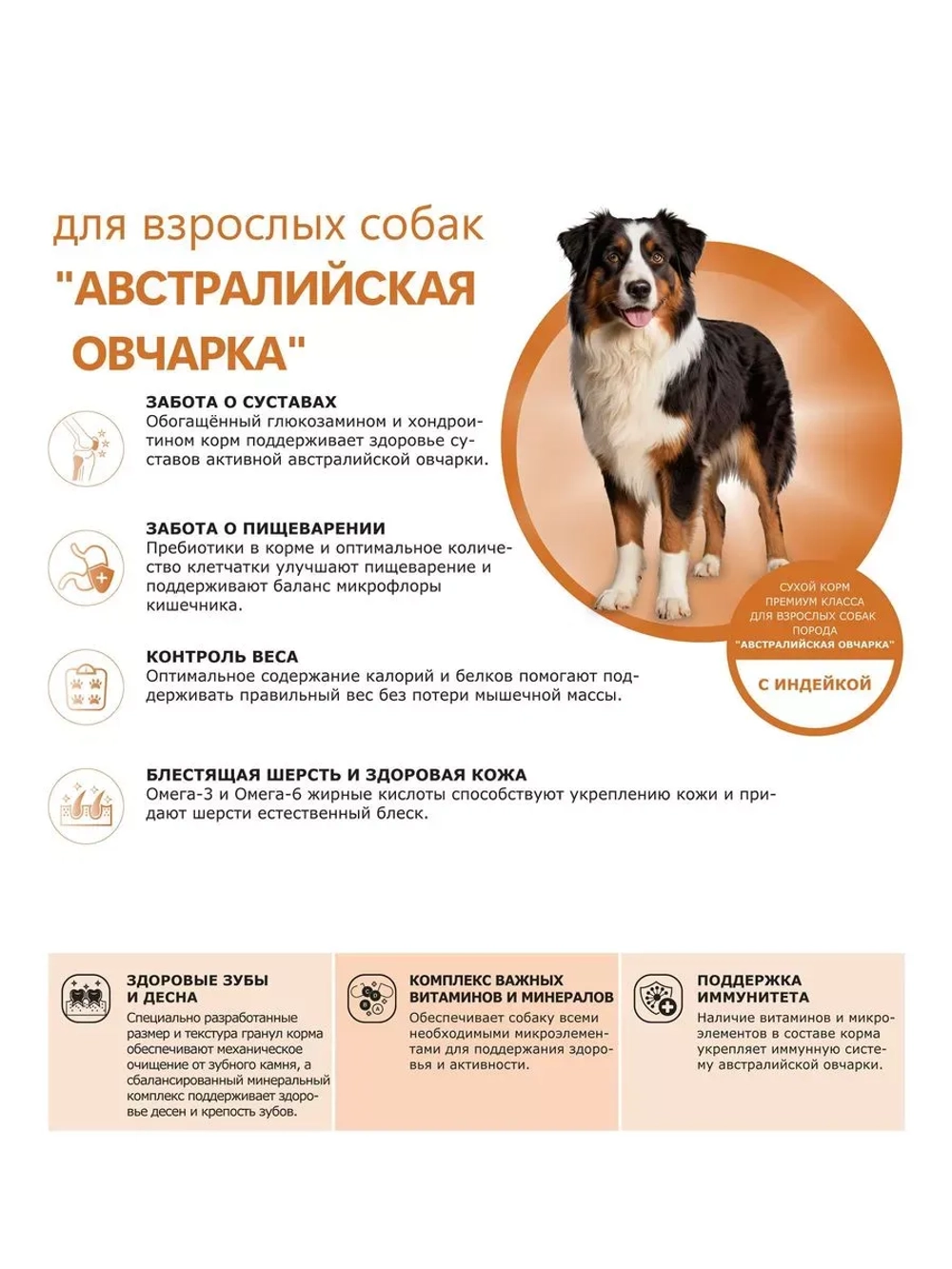 Сухой корм для собак Австралийская овчарка, индейка, 12кг