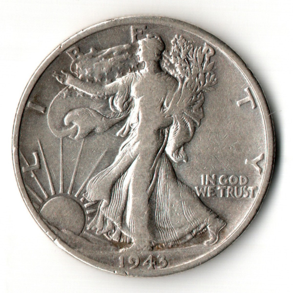 США 50 центов (1/2 доллара, half dollar) 1943 Walking Liberty Half Dollar, двор D