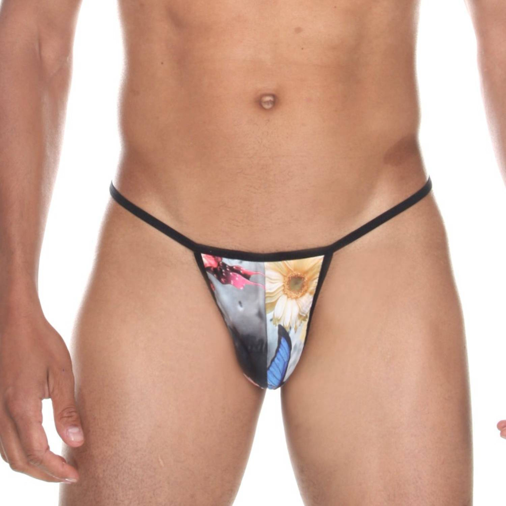 Темно-серые мужские трусы-стринги с принтом (Размер: XL) (Цвет: темно-серый)