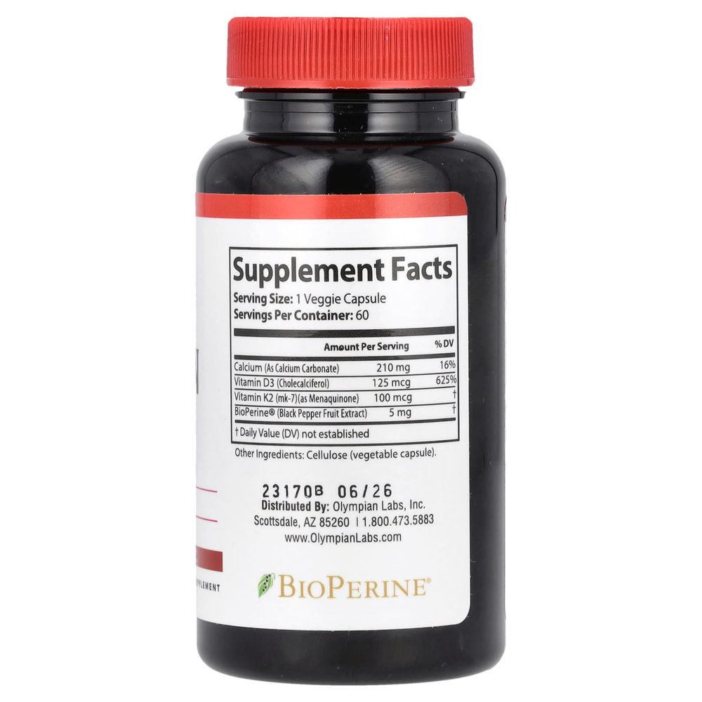Olympian Labs, витамин K2 и D3, 60 капсул